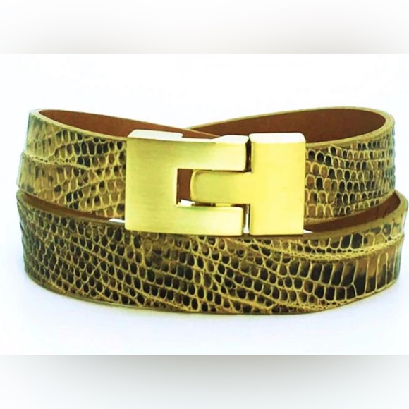 leighelena Jewelry - Leighelena Silver Double Jigsaw Beige Marked Lizard Bracelet